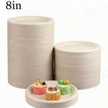 50个纸盘，野餐盘，午餐盘，蛋糕盘，沙拉盘，甘蔗渣盘，100%可堆肥，一次性餐盘，甘蔗渣盘，天然白色甘蔗纸盘，可微波炉加热，适用于派对、野餐、烧烤、自助餐。 - 彩色 - 查看 9