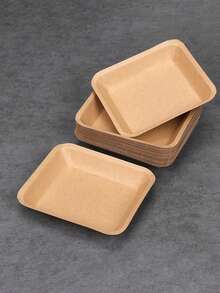 5/10/50pcs Brown Kraft Paper Food Trays, Thickened Square Food Containers, Suitable For Barbecue/Snacks/Burgers/Fries/Fried Chicken/Hot Dogs, Party/Wedding/Birthday/Restaurant/Hotel/Camping - Brown - View 4