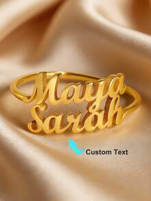 Custom Double Name Rings For Women 18K Gold Plated Stainless Steel Personalized Two Name Ring Unisex Wedding Anniversary Birthday Gifts - Multicolor - View 9