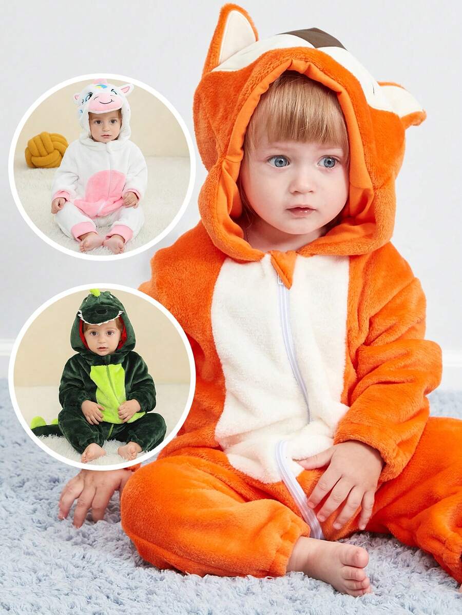 1Pc Baby Autumn Winter With Double Zipper Cartoon Animal Pattern Cute Comfortable Unisex Baby Supplies Suitable For Everyday Wear - Multicolor - View 1