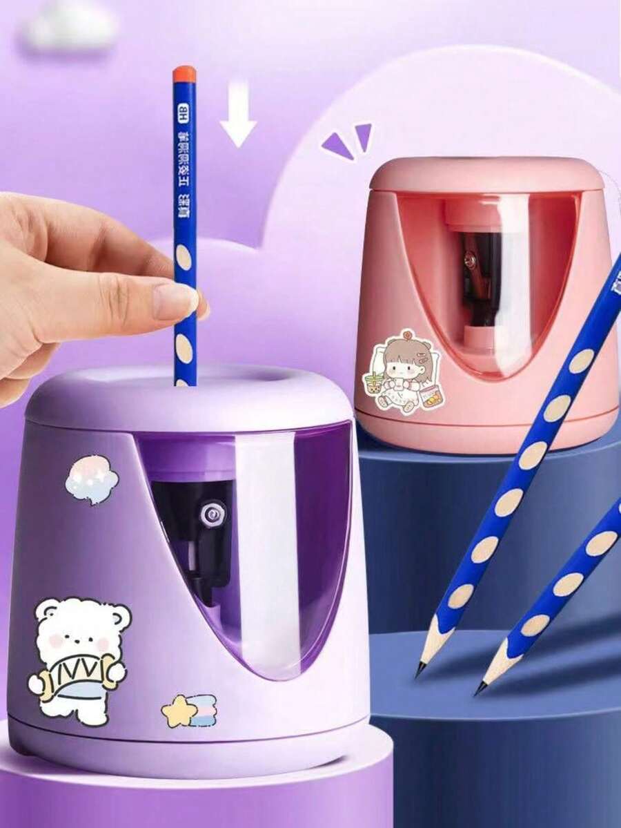 1 pieza Sacapuntas eléctrico giratorio automático multicolor, adecuado para estudiantes, niños, niñas, adolescentes, adultos, uso en oficina. Incluye 1 pegatina aleatoria y 1 cabeza de cuchilla de repuesto. Útiles escolares, regalo para fiestas, recompensa de aprendizaje, vuelta al cole, Día de San Valentín (algunos detalles al azar) - Multicolor - Ver 1