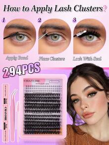 294/282 C型卷翘自然假睫毛，柔软睫毛簇，长度5-18mm，睫毛根部5-7mm，精致自然，C型卷翘，宽幅设计，DIY睫毛嫁接，单根睫毛，纤细睫毛条，适用于下睫毛 - 粉色 - 查看 5