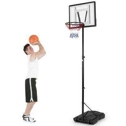  COSTWAY Height Adjustable Basketball Hoop, Portable Backboard Stand With Shatterproof Backboard, Stable And Fillable Base, Built-In Wheels, Indoor Outdoor Basketball Goal System, Black