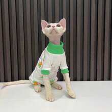 Carrot Print, Sweet Cherry Pattern Cat High Collar Loungewear, Hairless Cat & Devon Rex Full Body Wrap Anti-Shedding Washable Pet Clothes, Suitable For All Cat Breeds - Green - View 7