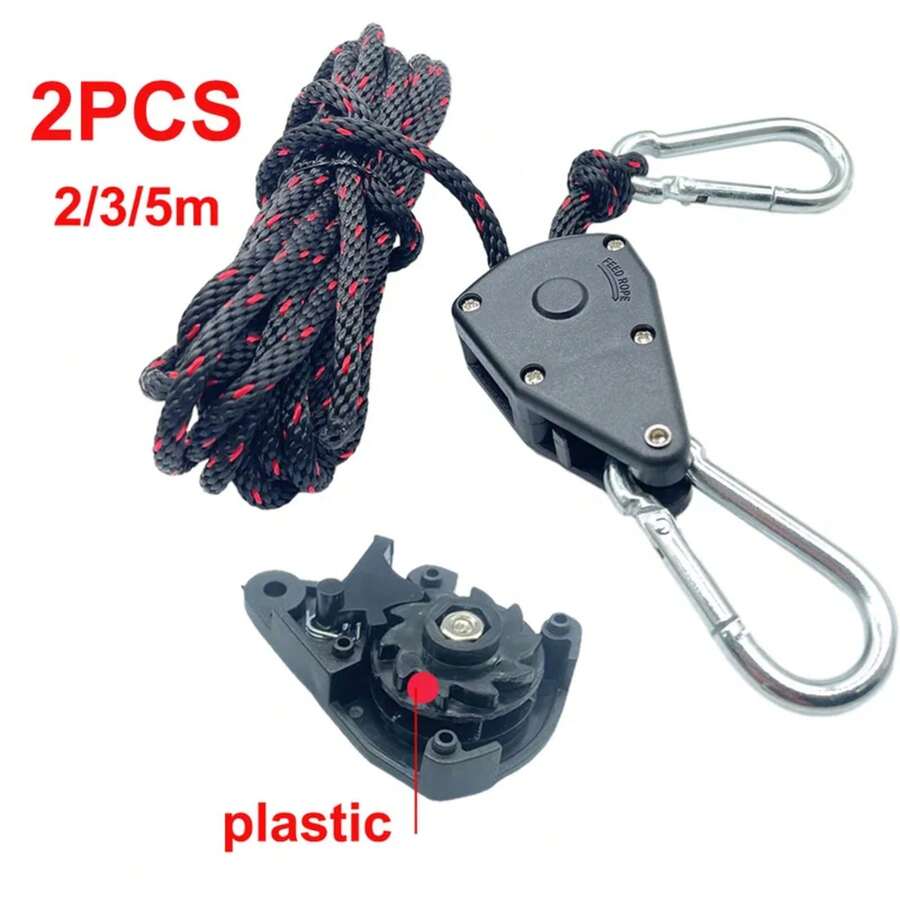 Cuerda de sujeción para tienda de campaña de 4 mm, tensor de cuerda, polea de fijación, colgadores de trinquete, gancho para toldo, hebilla para toldo, herramienta de tensado de cuerda. - 2 m 2 piezas - Ver 1