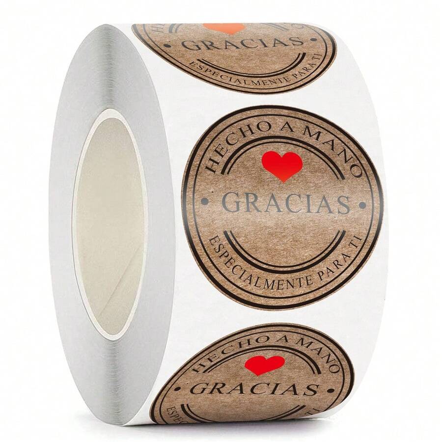 TYFYO 500pcs/Roll Gracias Sticker Spanish Thank You Hecho A Mano Con Amor DIY Multifunction Paper Label Adhesive Gift Seal Sticker School Supplies - Bronze - View 1