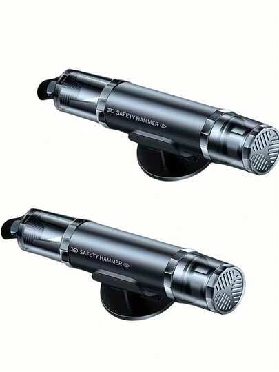 Un martillo de para automóvil multifuncional, que integra un rompedor de ventanas y un cortador de cinturón de , que sirve como herramienta de escape de emergencia. Fabricado en materiales de ABS y aleación, con un diseño compacto y portátil con un soporte de montaje conveniente. Este es un dispositivo de para automóvil de apariencia metálica de moda.