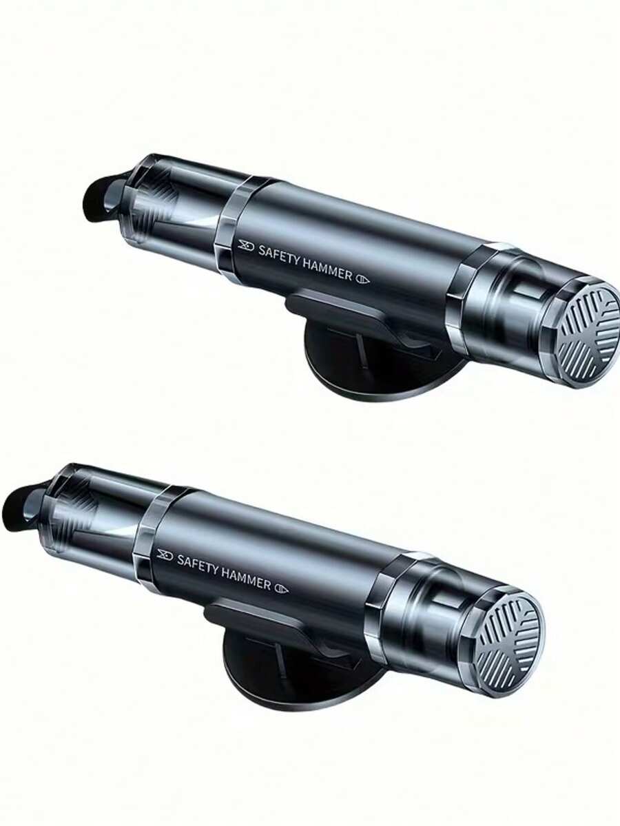 A Multifunctional Car Safety Hammer, Integrating A Car Window Breaker And Seatbelt Cutter, Serving As An Emergency Escape Tool. Made Of ABS And Alloy Materials, Compact And Portable Design With A Convenient Mounting Bracket. This Is A Fashionable Metal Appearance Car Safety Device.