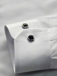 Men's Solid Color Front Button Rhinestone Decoration Formal Shirt All-Season, Fall, Long Sleeve Top, Warm & Breathable - White - View 6