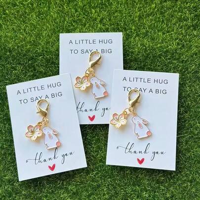 3/5 套兔子花朵伴侣钥匙扣 - 口袋拥抱感谢卡 - 送给兔子爱好者的完美礼物，送给挚友的理想感谢礼物 | 可爱的钱包、背包、汽车挂饰，表达爱意和关怀的派对礼物