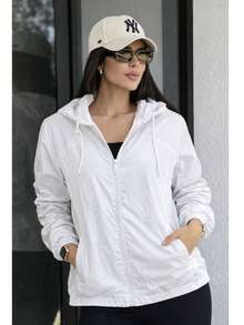 Women's Windbreaker Jacket Waterproof Lined Casual Fabric Zipper Evening Airport Clothes Travel Autumn Winter - 白色 - 查看 1