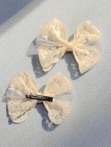 2pcs Elegant White Lace Bow Hair Clips, Suitable For Women's Daily Wear - Multicolor - View 3