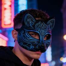 Máscara suave impresa en 3D, adecuada para Halloween, carnaval, festival de música, baile de máscaras - Máscara de gato - Negro - Ver 5