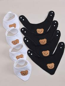 8pcs Baby Bibs, Soft Absorbent Adjustable Snap Triangle Bibs - Black and White - View 3