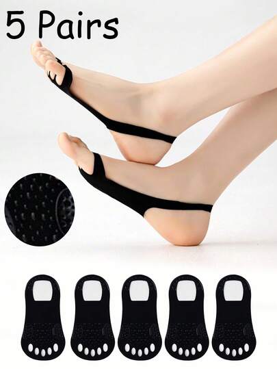 5 Pairs Black Toe Socks, Women's Invisible Boat Socks With Silicone Anti-Slip Grip, Ultra-Thin Suitable For High Heels