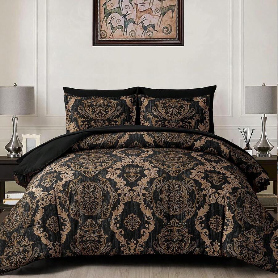 7 Pieces Paisley Comforter Set Queen King Bed In A Bag Comforter, Brown/Blue/Green/Pink Boho Paisley Pattern Bedding Soft Microfiber Queen Size Comforter With Sheet & Pillowcase,Wedding Items,Valentines Day Home Bed Room Decor,Easter Gifts,All Season - Vàng - Xem 1