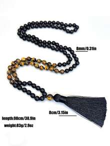 108颗念珠项链，由8毫米黄虎眼石和哑光黑玛瑙制成，适合瑜伽冥想，男女皆宜，与灵修和宗教相关。 - 彩色 - 查看 5