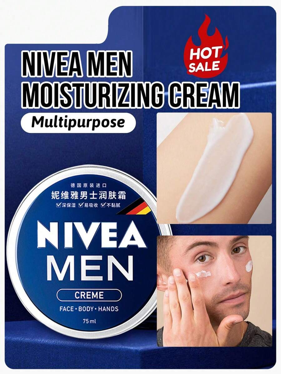 NIVEA 75ml/2.54 Fl Oz Men's Moisturizing Cream, Deep Hydration & Long-Lasting Moisture, Non-Greasy Formula, Absorbs Easily, Multi-Purpose Use, German Imported, Water-Oil Formula, Portable Packaging, Brightening, Refreshing Hydration, Combats Dryness, Essential Daily Skincare For Men, Suitable For All Skin Types, Travel Essential, Winter Moisturizer - 75ml - View 1
