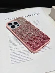 Sequins,Diamond 1pc Pink Ombre Gradient Rhinestone Phone Case, Luxury Shockproof 2-In-1 Protective Cover For IPhone 16 Pro Max/13/14 - Pink - View 5