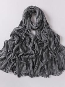 Simple Collection Breathable Modest Hijab Textured Natural Crinkle Breathable Muslim Headscarf, Soft Woven Striped Elongated Muslim Hijab Scarf, Spring/Summer - Multicolor - View 10
