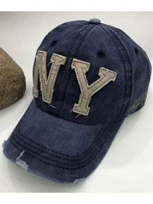 1件/2件刺繡NY棒球帽，中性款，戶外可調節休閒做舊軟頂帽，適合旅行海灘度假，彎帽簷 - 彩色 - 查看 6