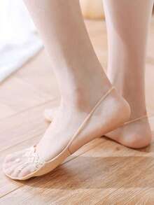 1/5/10 pares de calcetines de barco transparentes de encaje de verano para mujeres, calcetines invisibles ultradelgados de corte bajo con diseño de agarre en el talón para tacones altos - Multicolor - Ver 5