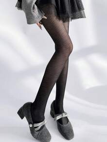 1 chiếc quần tất sọc đen, kiểu Nhật mỏng gợi cảm, tất lưới dệt jacquard. - Nhiều màu - Xem 6