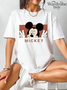 Disney White Round Neck Short Sleeved Printed T-Shirt, Cartoon Pattern Printed T-Shirt, 2026 New T-Shirt, High-Quality Pure Cotton T-Shirt, Suitable For All Seasons, Comfortable And Breathable | Exquisite Design | The Best Choice For Gift Giving - 白色 - 查看 1