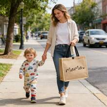 时尚休闲托特包、妈妈包、女士手提包、单肩包、大容量亚麻包、春夏款 - 彩色 - 查看 1