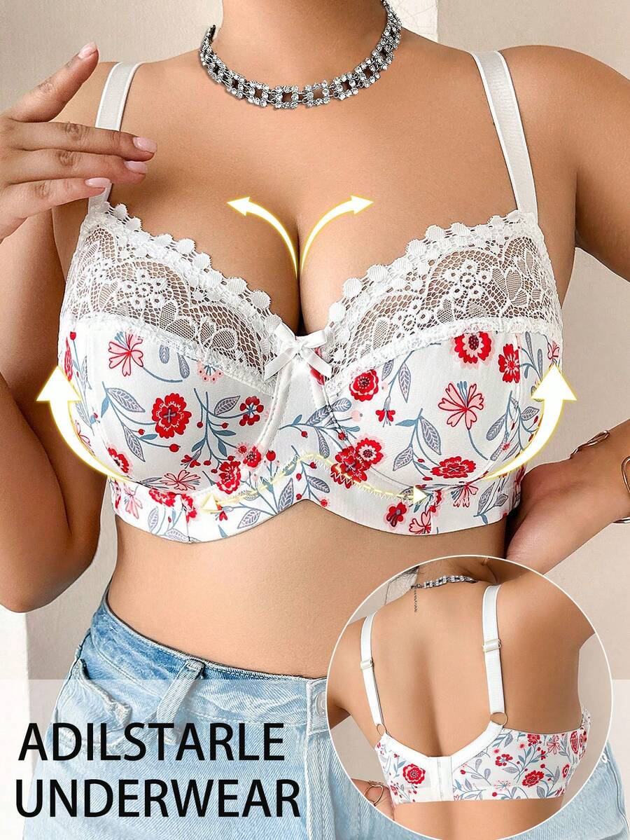 Plus Size Women Fashion Underwire Bra - White - View 1