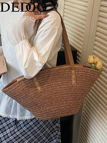 Dedoo Travel Messenger Bag Woven Straw Bag Travel Bag New Fashion Beach Bag Niche Summer Shoulder Bag - Brown - View 9