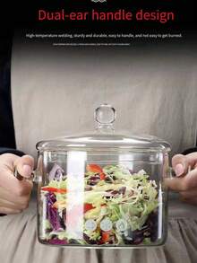 1pc High-Temperature Resistant Glass Pot With Dual Handles, Retro Style Transparent Pot With Lid, Wholesale Household Refrigeration Fruit Container, Cooking Pot - View 5