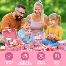 Bộ đồ chơi tiệc trà dã ngoại cho trẻ em 30 món – Giỏ đan màu hồng/mây tre màu xanh với bánh ngọt và bộ đồ ăn, trò chơi nhập vai tương tác cho gia đình/tiệc sinh nhật, đồ chơi giáo dục trí tuệ sớm, quà tặng lý tưởng cho sinh nhật/Ngày Quốc tế Thiếu nhi/tựu trường - Nhiều màu - Xem 9