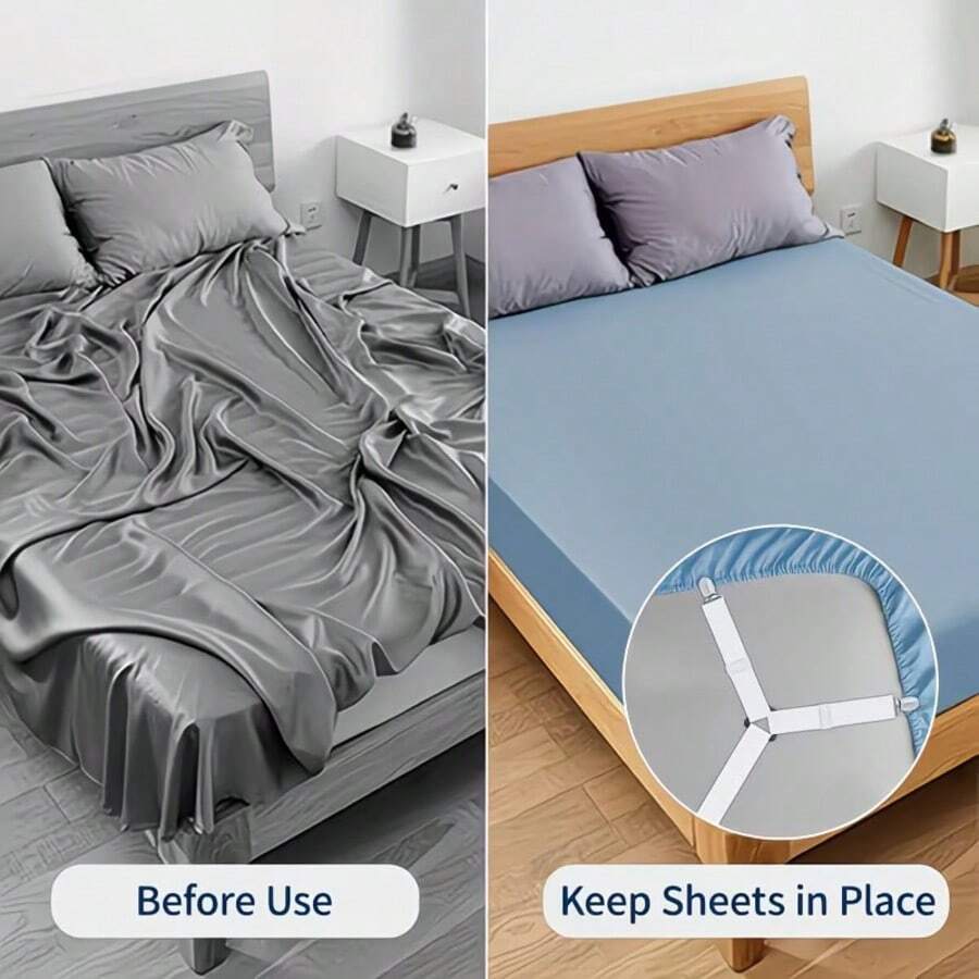 2 chiếc kẹp tam giác điều chỉnh được dùng để cố định ga trải giường, kẹp kim loại thích hợp cho khăn trải bàn, bọc ghế sofa, màu đen, chất liệu nylon dệt, giặt tay.