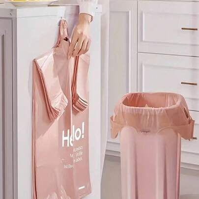 50个加厚防漏防撕裂耐用聚乙烯垃圾袋，适用于厨房、浴室、卧室、客厅，可用作垃圾桶内衬、厨房垃圾袋、浴室垃圾袋、汽车垃圾袋，防漏设计，结构坚固，家居装饰，女性礼物，家居礼品，粉色/蓝色可选