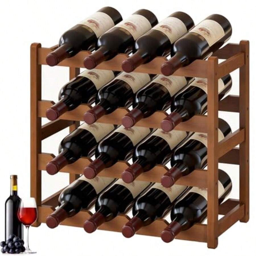 4 Niveles Cava De Vino Porta Vinos Capacidad para 16 Botellas. Porta Botellas De Vino Cava De vinos Madera para Cocina Bar Y Bodega Perfecto para Amantes De Vino Y Hogares - Marrn - Ver 1