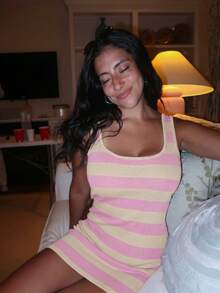 EAVA 女士条纹粉色修身休闲度假针织连衣裙，女士度假装，夏季假日装，女士休闲连衣裙，夏季连衣裙 - 粉色 - 查看 5