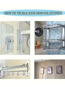 6个现代自粘式墙钩，可重复使用，PC+不锈钢螺丝，无需钻孔，适用于厨房置物架、客厅搁板、浴室毛巾架，可拆卸，无需用电 - 透明 - 查看 5