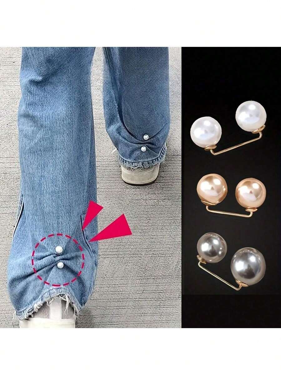 2/6pcs Pearl Jeans Ankle Clip, Chest Anti Light Needle, Anti Stepping Slipper Buckle, Pants Length Adjuster