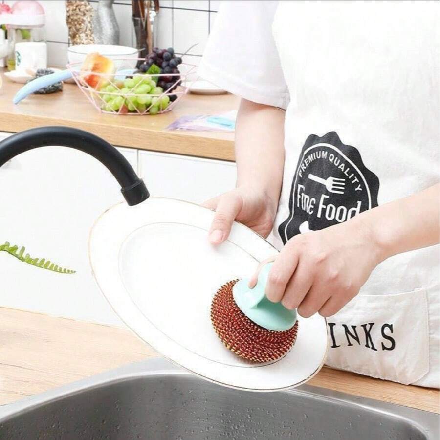 Removable Steel Wool Cleaning Ball, Scrub Pot Pans, Non-Shedding Non-Scratch Non-Stick Oil Cleaning Brush - Random Color - View 1