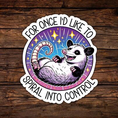 1PC For Once I'D Like To Spiral Into Control Funny Possum Meme Sticker For Laptops, Water Bottles, Notebooks, Ipads, And Cups, For Students, Teachers, Office Workers, Creatives, Gamers, Retail Workers, Parents, Therapists, Night‑Shift Survivors, And Anyone Who Is Trying Their Best To Be Functional But Still Spirals A Little, Perfect Gift For Humans Who Cope Through Humor And Cute Chaos