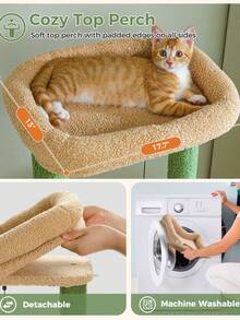 PAWZ Road 59" Cat Tree, Tall Cat Tree For Large Cat, Multi-Level Cat Tower With 3 Removable Pompom Sticks, Cat Tree For Indoor Cats, Cat Condo With Large Hammock, Scratching Post, And 2 Perches, Green - màu xanh lá - Xem 8