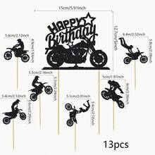 1/13pcs Motorcycle Happy Birthday Cake Topper Black Flash Cake Pick Dirt Bike Birthday Party Cake Decoration Motocross Sports Theme Cake Topper - View 15