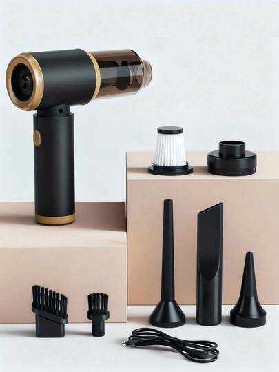 Aspiradora de coche, mini aspiradora inalámbrica portátil, máquina de limpieza recargable de 2400mAh con carga tipo C, 2 en 1 con función de succión y soplado, para el hogar, la oficina, el pelo de las mascotas y el coche, accesorios para automóvil