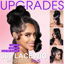 ZHENDEFA Body Wave Invisi Strap 360 Lace Front Wigs Human Hair Pre Pleched 200% Densted Strikes 360 HD Transparent Lace Front Wigs With Drawstring Brazilian Virgin Human Hair Glueless Wig For Women #1B Natural Black - SNatural - 查看 10