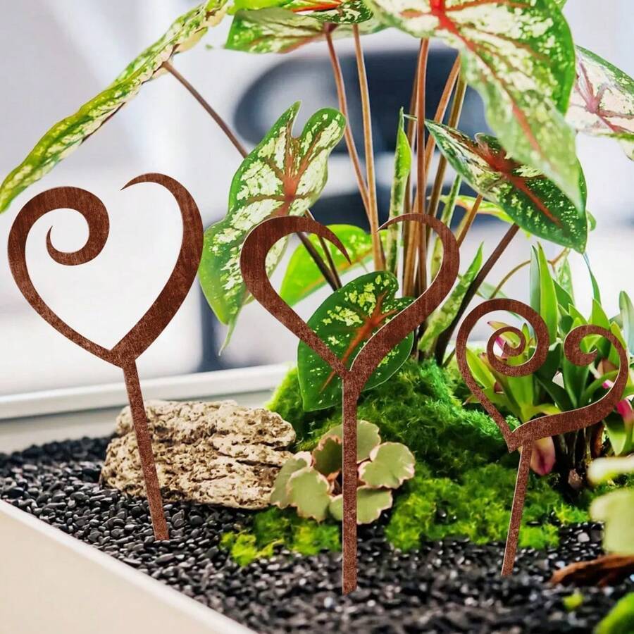 3pcs/Set Vintage Heart-Shaped Metal Flower Pots, Home & Garden Decor Art, Wrought Iron Outdoor Planter, Warm & Romantic Gift For Family And Friends