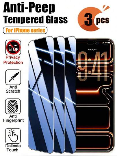 Shockproof Privacy Screen Protector 3 Packs Compatible With IPhone 17 Pro Max /17 Pro/17 Air/16/15/14 Plus/13 Mini/12/11 Screen Protector Privacy, 9H+ Tempered Glass, Long, Smooth & Clear, Scratch & Drop Resistant, Easy Installation, Full Coverage Easter Spring Gift