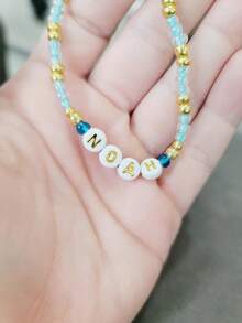 200/500/1000/1400颗亚克力字母珠，金色字母，白色圆珠，4x7毫米，适用于制作友谊手链、礼品和纪念品首饰 - 白&Golden色 - 查看 5