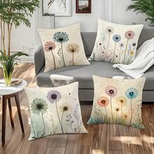 4 Stücke Aquarell Löwenzahn Frischer Heilender Stil Kissenbezüge - 45*45 cm, einseitig Muster, weiches Polyester, maschinenwaschbar & Reißverschluss, ideal für Wohnzimmer, Schlafzimmer, Sofas und Autos, ohne Füllung - Verschiedenfarbig - Übersicht 5