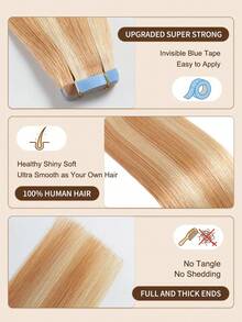 50g/Pack, 20 Pieces, Tape-In Human Hair Extensions, 45cm (18 Inches), Straight, Seamless, Skin Weft, High-Quality Human Hair Extensions, Natural Color, Natural Color Gradient - S12/613 - View 2